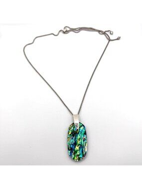 Kendra Scott Abalone Shell Pendant Necklace With Adjustable Silver Chain